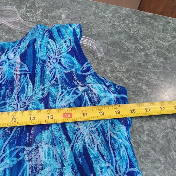 Vtg 90s All That Jazz Womens Medium Floral Rayon Sleeveless Flare Crinkle Dress - Picture 14 of 14